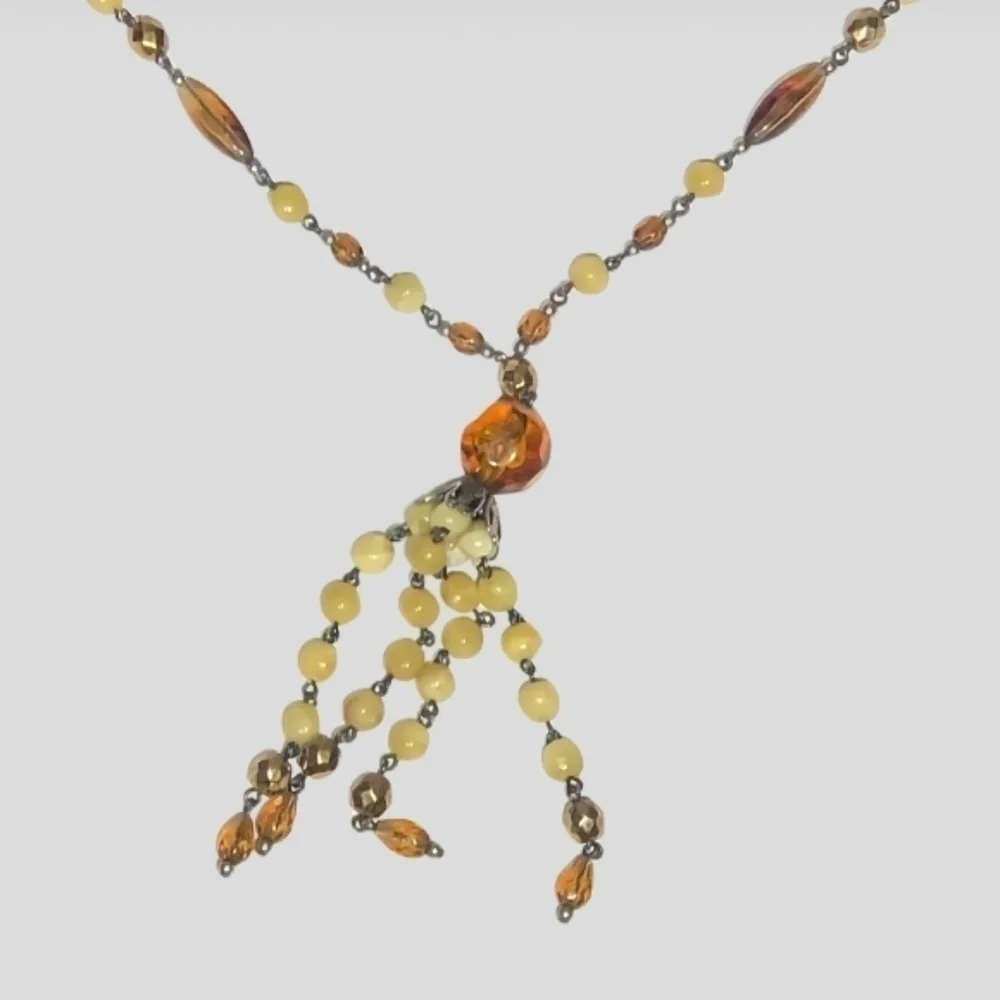 Vintage Beaded Necklace and Tassel Drop Earrings Set
